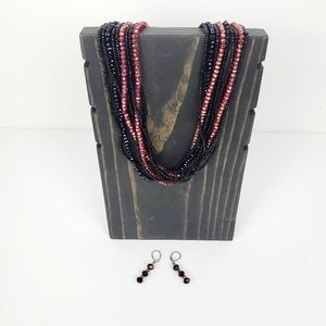 Red & Black Twisted Bead Necklace & Earring Set